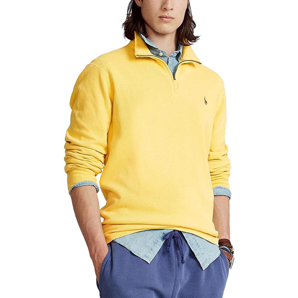 Lookbook Polo Ralph Lauren SS23 Baju Kuning Half-Zip dengan Sulaman Logo Lelaki. 710857073-002