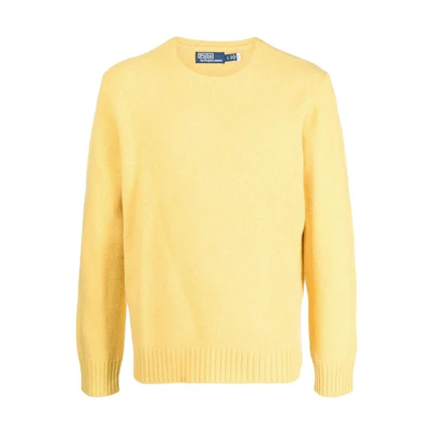 Polo Ralph Lauren SS23 Yellow Suede Appliqué Crewneck Sweater Mens. 710881041-003