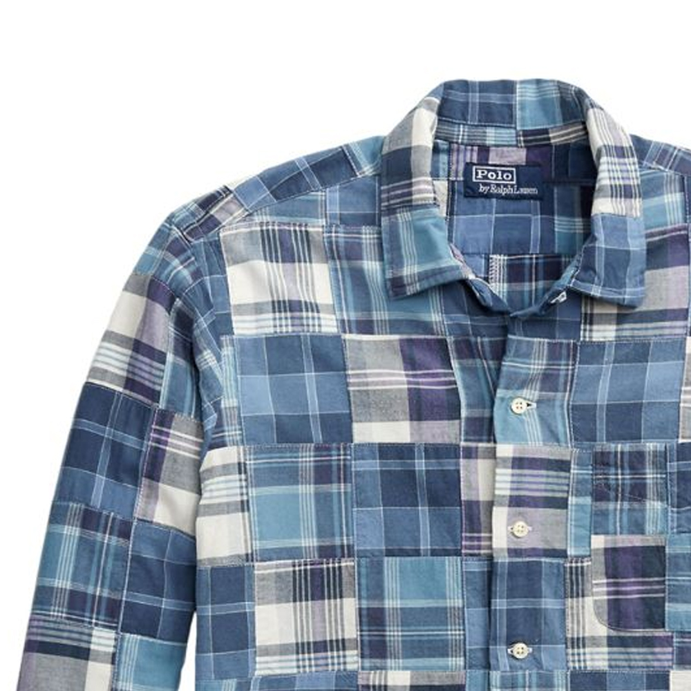 Sizing Polo Ralph Lauren Kemeja Panjang Kotak-Kotak Biru SS24 dengan Kancing Tertutup. 710934692-001