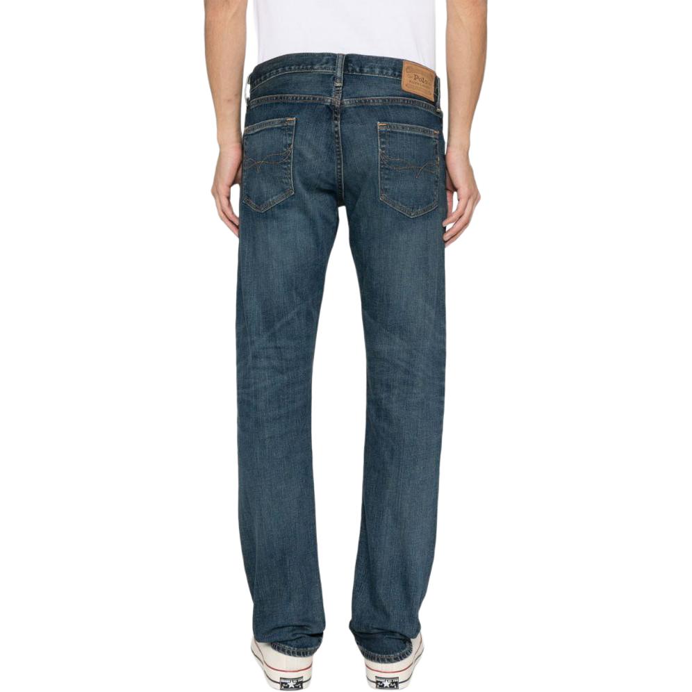 Shop 폴로 랄프 로렌 SS24 블루 슬림핏 테이퍼드 로우웨이스트 로고 데님 진. 710781455-001