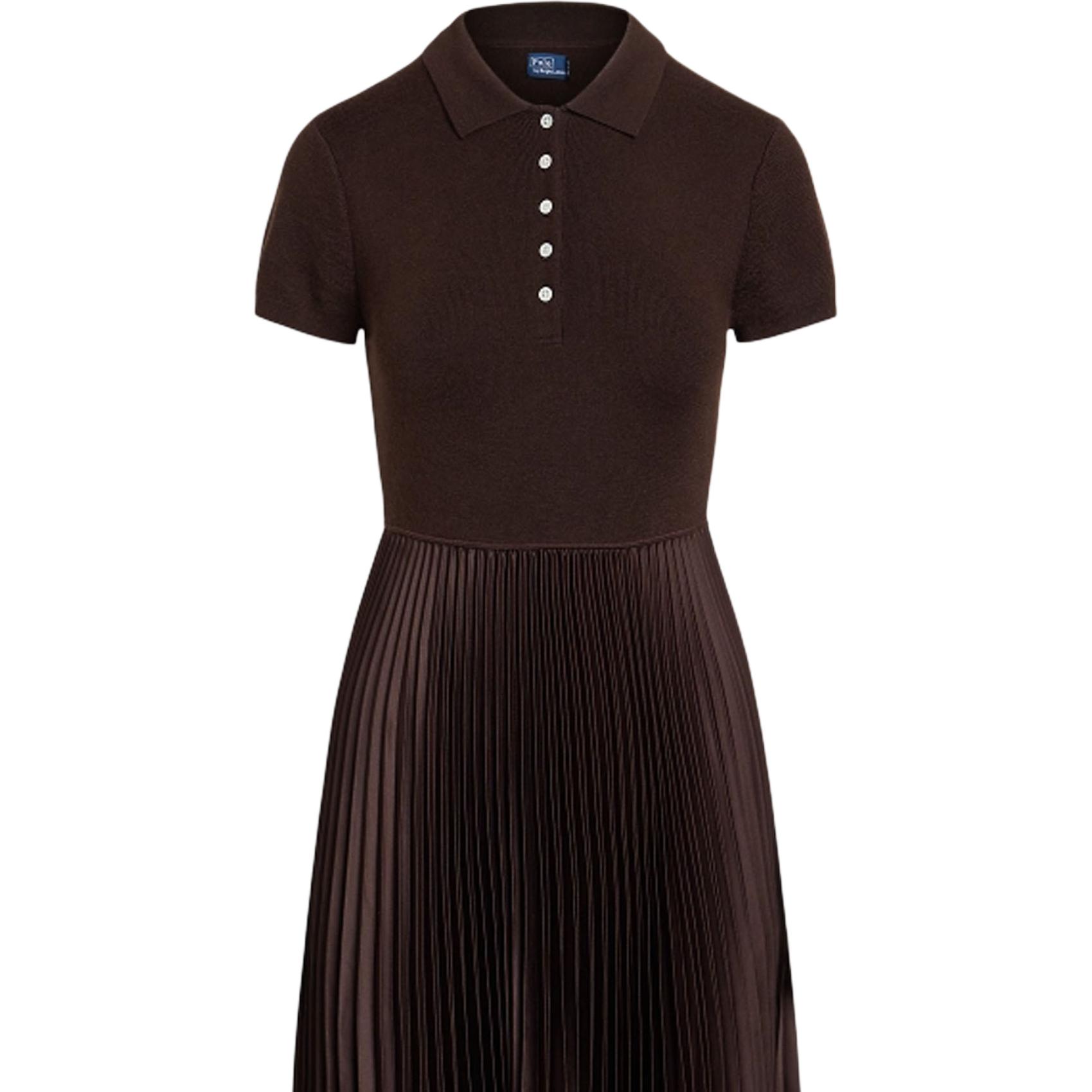 Shop Vestido Casual Acanalado de Manga Corta Polo Ralph Lauren SS24 Marrón WMPODRSNFA20739