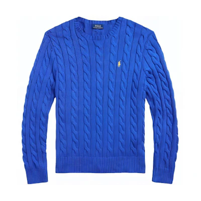 Polo Ralph Lauren SS24 Cobalt Blue Cable Knit Pullover Sweater. 710775885-504