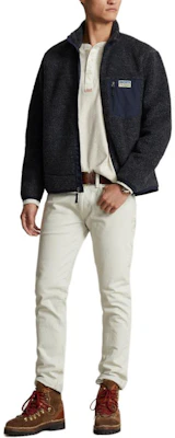 Polo Ralph Lauren SS24 海军蓝半拉链徽标补丁夹克. MNPOKNI16823433-410 Lookbook Polo Ralph Lauren SS24 海军蓝半拉链徽标补丁夹克. MNPOKNI16823433-410