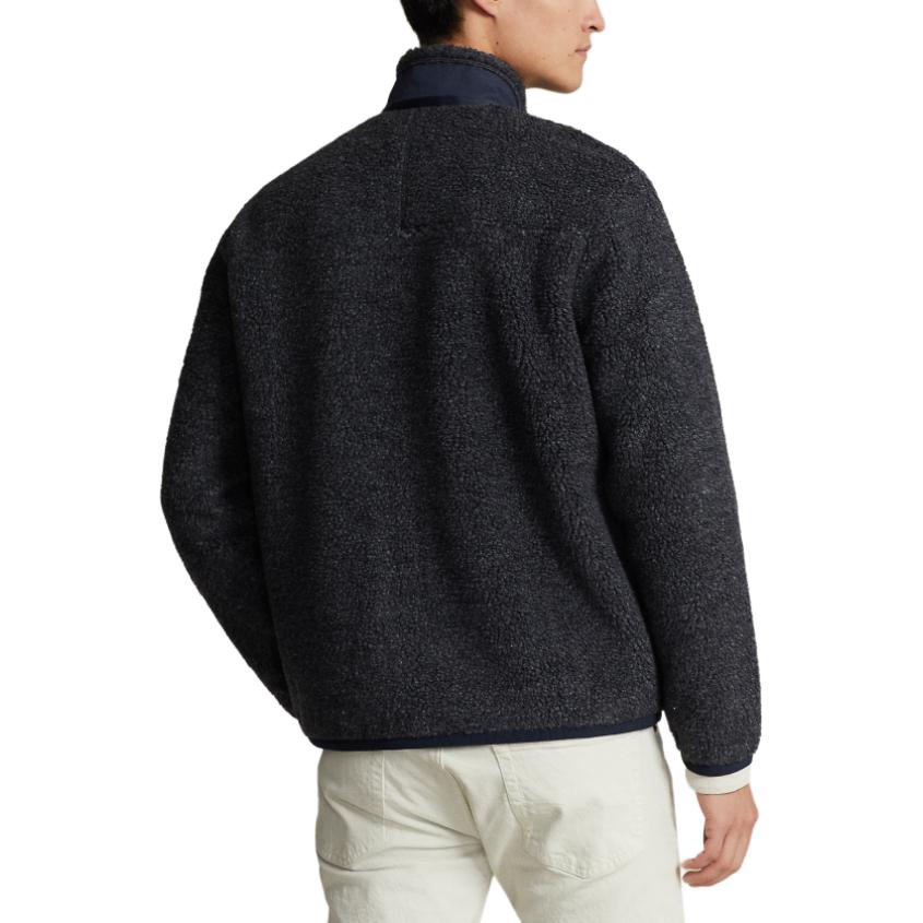 Shop Polo Ralph Lauren SS24 海军蓝半拉链徽标补丁夹克. MNPOKNI16823433-410