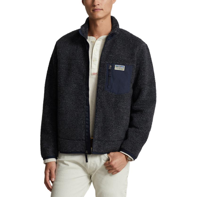 Purchase Polo Ralph Lauren SS24 海军蓝半拉链徽标补丁夹克. MNPOKNI16823433-410