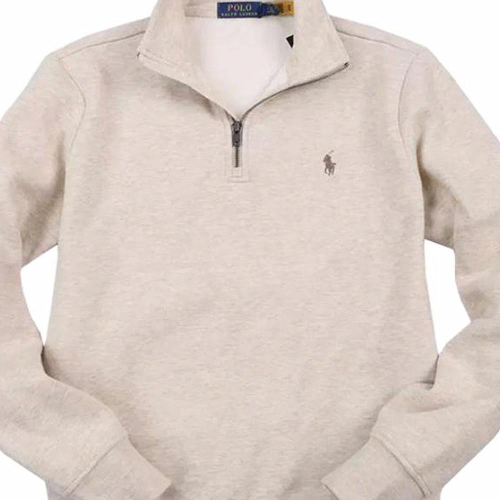 Lookbook 폴로 랄프 로렌 SS24 하프 집업 풀오버 스웨트셔츠 카키 포니 자수 710929587-007