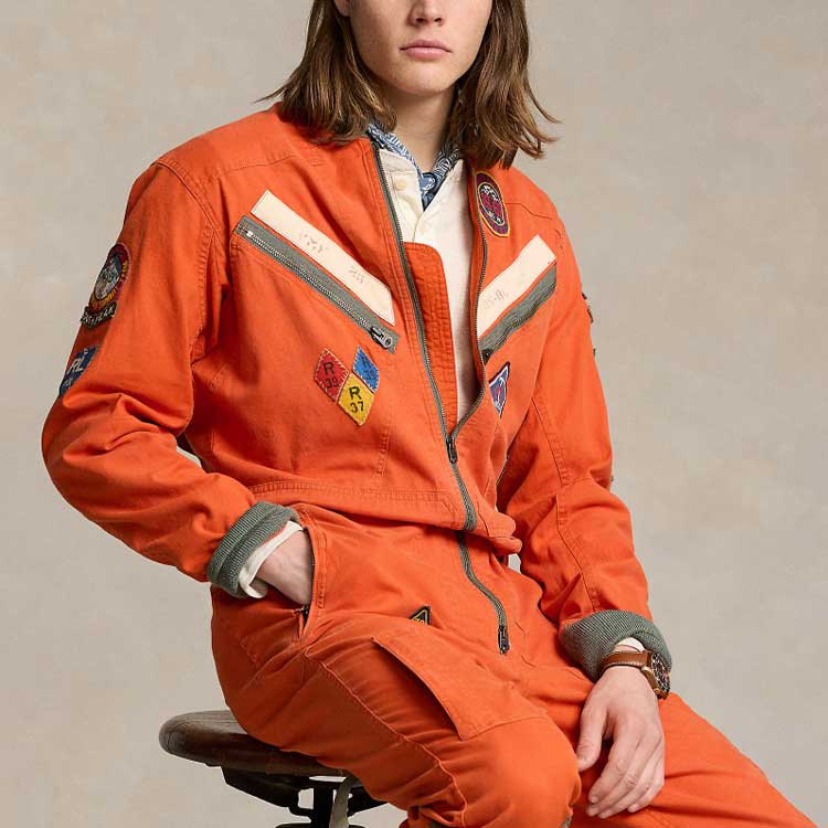 Sizing Mono de Manga Larga Polo Ralph Lauren SS24 Parche Bordado Naranja. MNPOOPC13320001-801