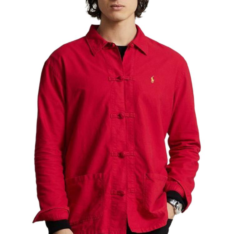 Shop Polo Ralph Lauren SS24 紅色寬鬆版長袖襯衫帶小馬標誌 MNPOWOV16823299-600