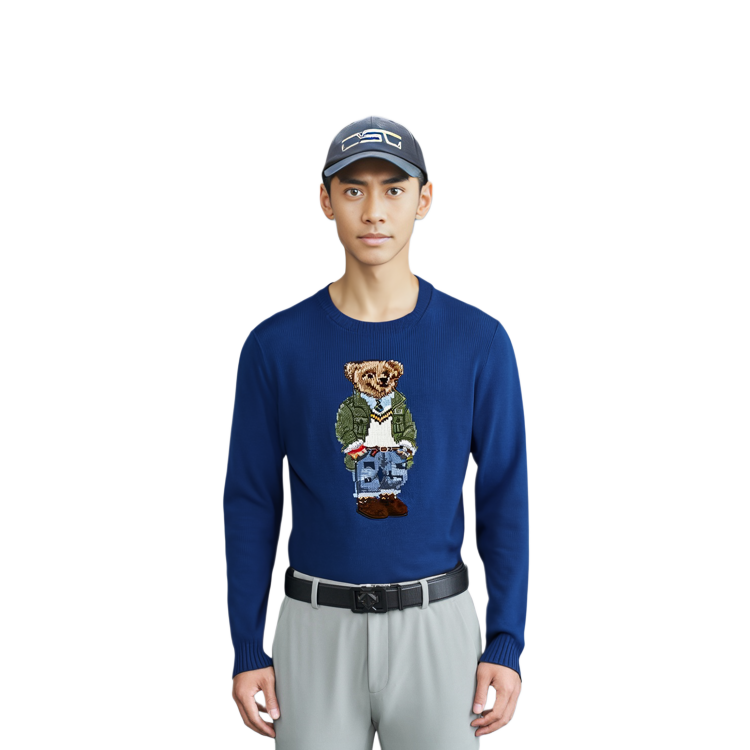 Polo Ralph Lauren SS24  Slim Fit Blue Knit Sweater with Animal Embroidery. 710934020-001 圖 4