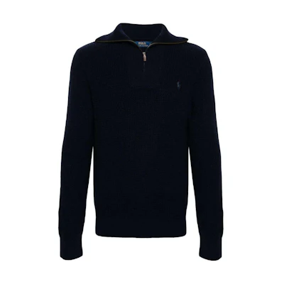 Polo Ralph Lauren SS24 Solid Navy Blue Half-Zip Knit Sweater. 710941101-001
