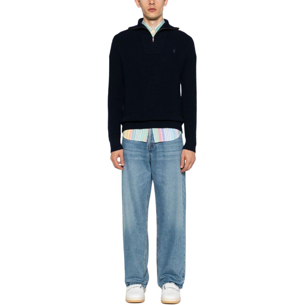 Lookbook Polo Ralph Lauren SS24 純色海軍藍半拉鍊針織毛衣 710941101-001