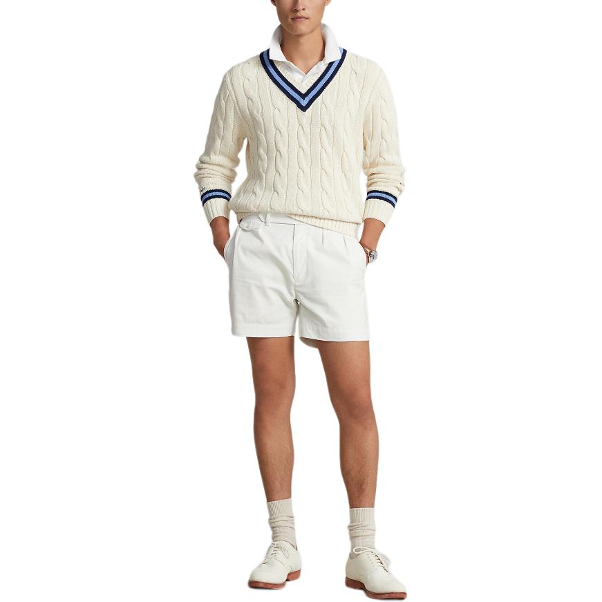 Lookbook Polo Ralph Lauren SS24 Sweater Rajut V-Neck Garis Cream. MNPOSWE16821456-101