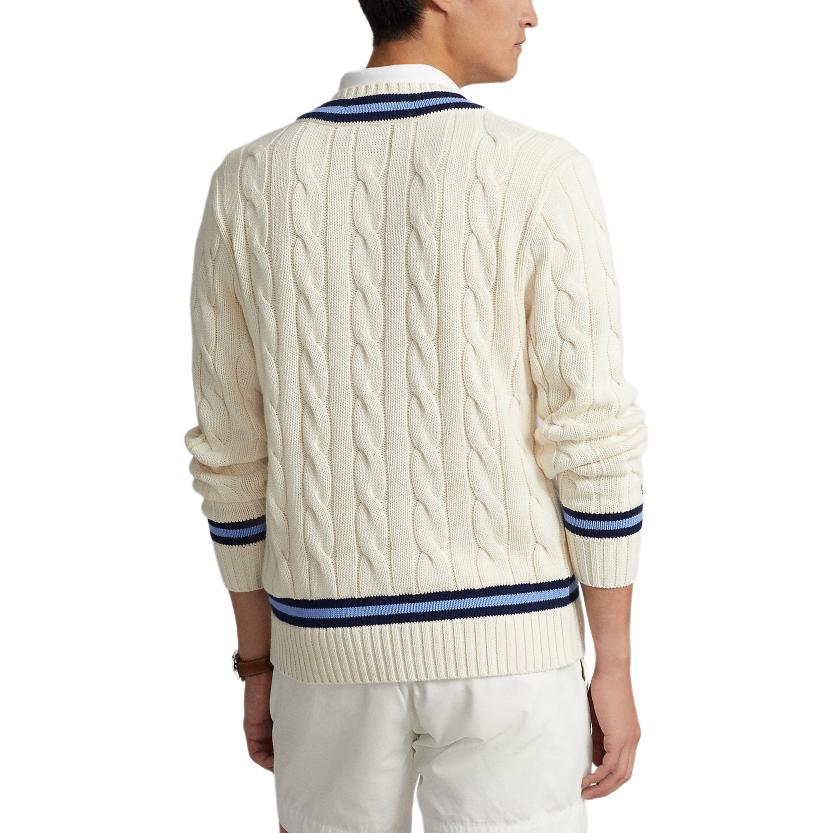 Shop Polo Ralph Lauren SS24 Sweater Rajut V-Neck Garis Cream. MNPOSWE16821456-101