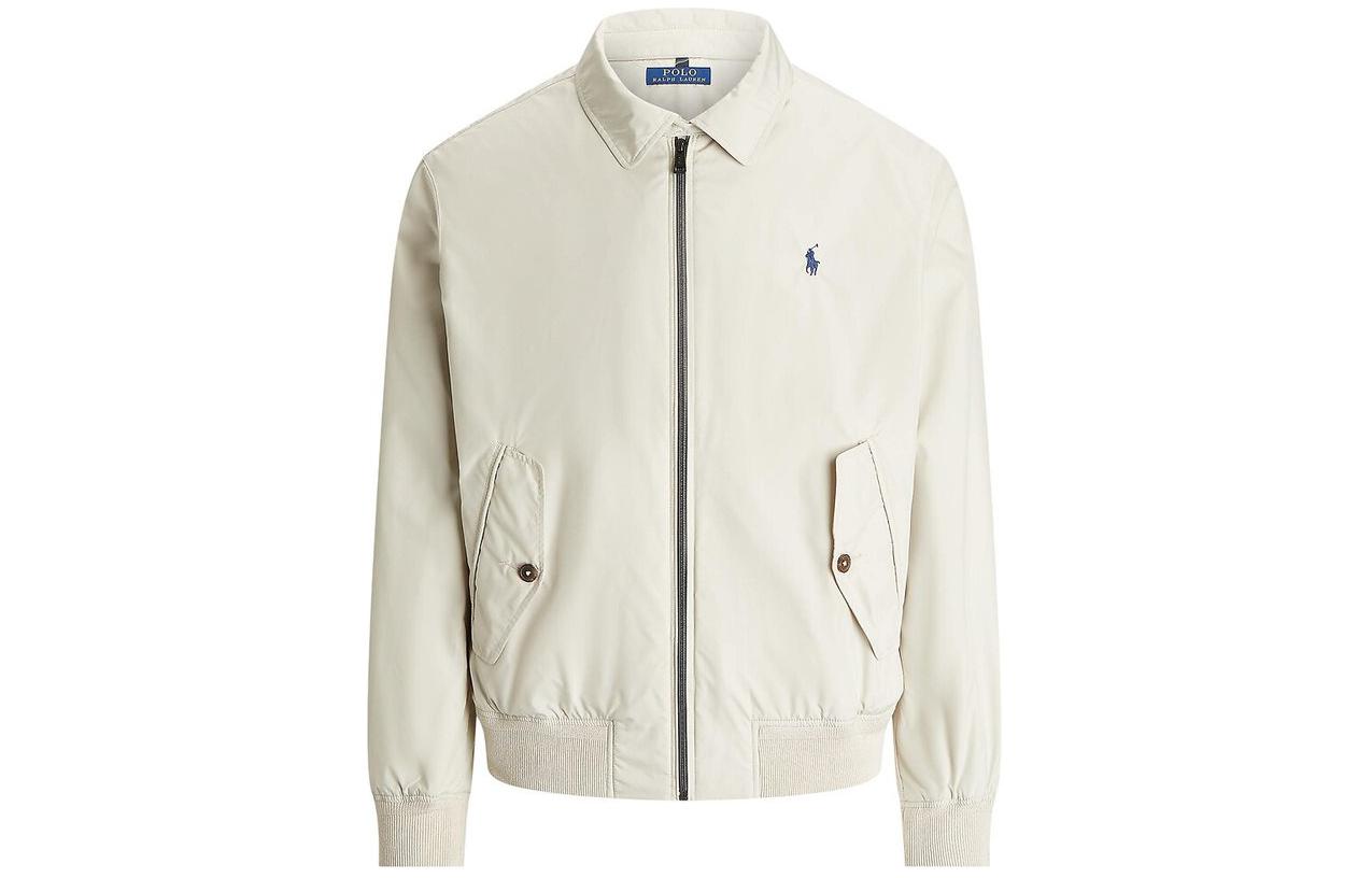 Polo Ralph Lauren SS24 Beige Zip-Up Logo Embroidered Jacket for Men. 710867174-001