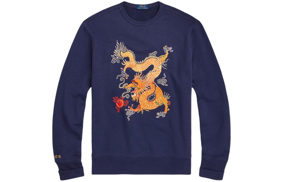 Polo Ralph Lauren SS24 Dragon Embroidered Crewneck Sweatshirt Men Deep Cobalt Blue. MNPOKNI16823392-400
