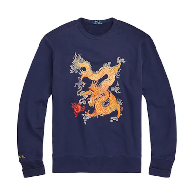 Polo Ralph Lauren SS24 Dragon Embroidered Crewneck Sweatshirt Men Deep Cobalt Blue. MNPOKNI16823392-400
