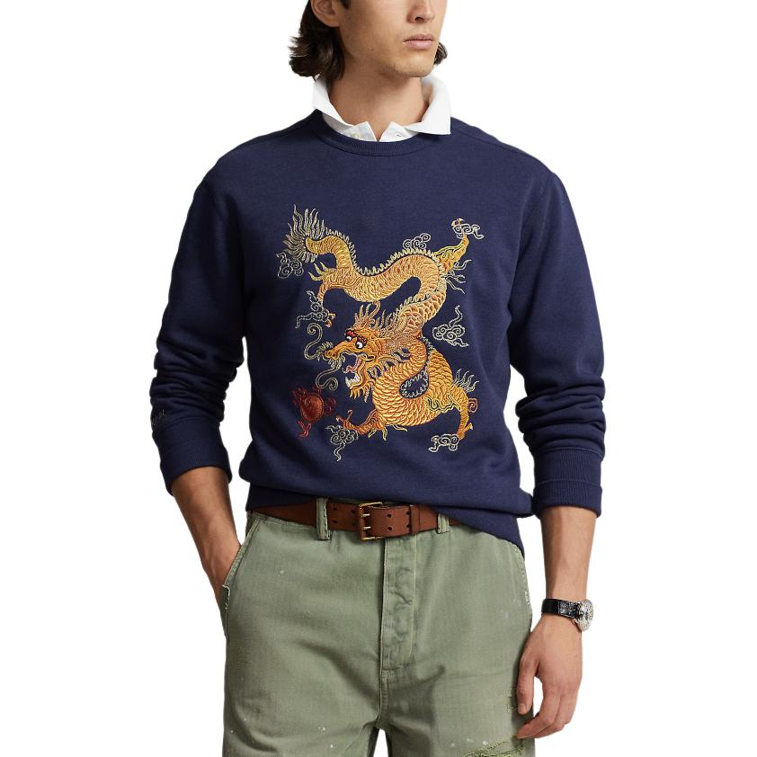 Shop Polo Ralph Lauren SS24 Sweater Patch Naga Pria Warna Biru Tua. MNPOKNI16823392-400