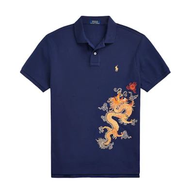 Polo Ralph Lauren SS24 Dragon Embroidered Slim Fit Polo Shirt Men Deep Cobalt Blue MNPOKNI1N822584-400