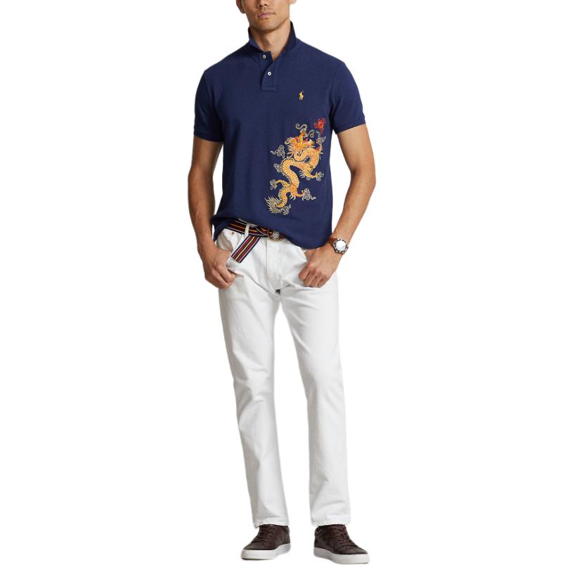 Purchase Polo Ralph Lauren SS24 龍刺繡修身版型深藍色男士Polo衫 MNPOKNI1N822584-400