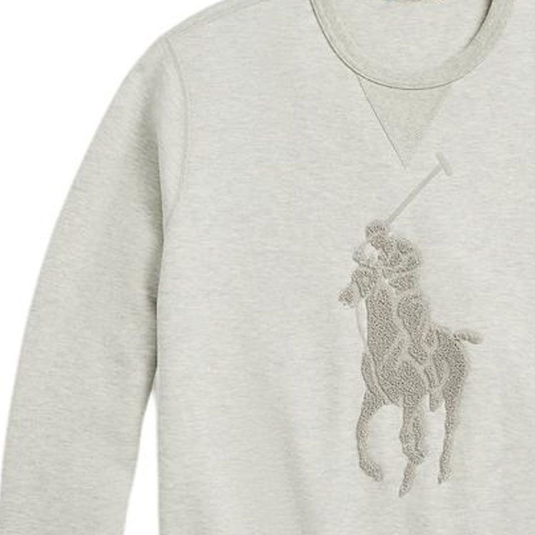 Sizing Polo Ralph Lauren SS24 Equestrian Crewneck Sweatshirt Sulaman Kelabu Cerah. MNPOKNI16823444-020