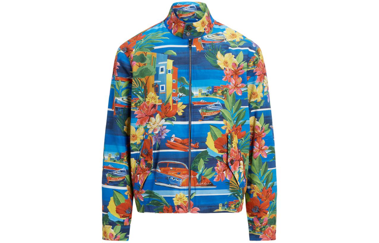 Polo Ralph Lauren SS24 Floral Print Mock Neck Jacket Ocean Blue MNPOOTW16021319-999