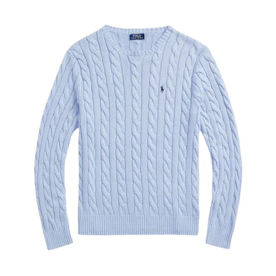 Polo Ralph Lauren SS24 Logo Embroidered Cable Knit Crewneck Sweater Men Hyacinth Blue MNPOSWE16821848-400