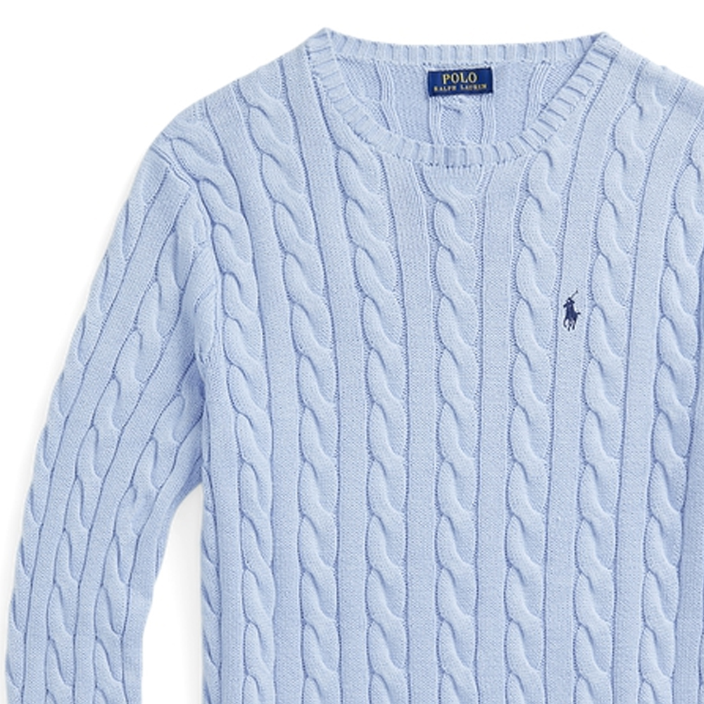Polo Ralph Lauren SS24 Logo Embroidered Cable Knit Crewneck Sweater Men Hyacinth Blue MNPOSWE16821848-400 圖 6