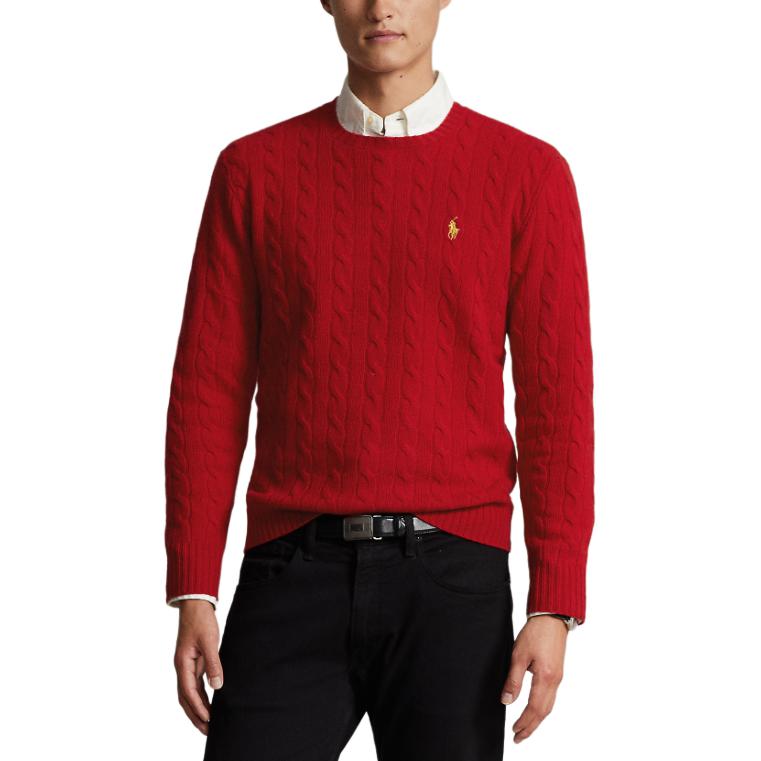 Shop Polo Ralph Lauren SS24 紅色長袖圓領標誌印花針織休閒上衣 MNPOSWE16821774-600