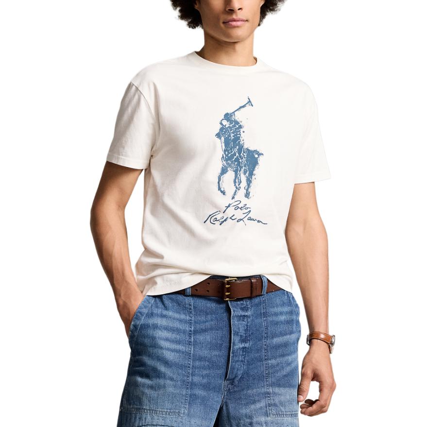 Shop Polo Ralph Lauren SS24 標誌印花圓領T恤 男款 Nevis Island 米白色。 MNPOTSH1N822290-100