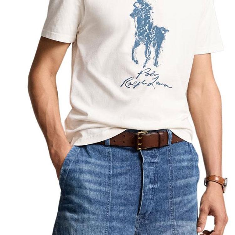 Sizing Polo Ralph Lauren SS24 標誌印花圓領T恤 男款 Nevis Island 米白色。 MNPOTSH1N822290-100