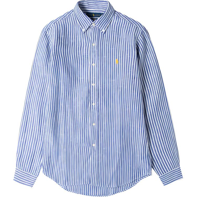 Polo Ralph Lauren SS24 Logo Striped Embroidered Casual Long Sleeve Shirt Blue Mens. 710634467-001