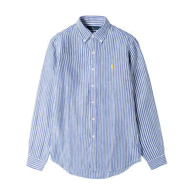Polo Ralph Lauren SS24 Logo Striped Embroidered Casual Long Sleeve Shirt Blue Mens. 710634467-001