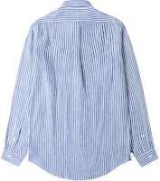 Lookbook Polo Ralph Lauren SS24 男士藍色刺繡條紋長袖休閒襯衫。 710634467-001