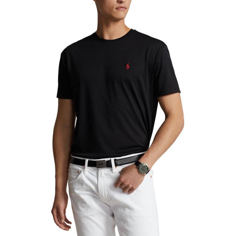 Shop Polo Ralph Lauren SS24 男款寬鬆版黑色刺繡標誌圓領T恤。 MNPOTSH1N822151-001