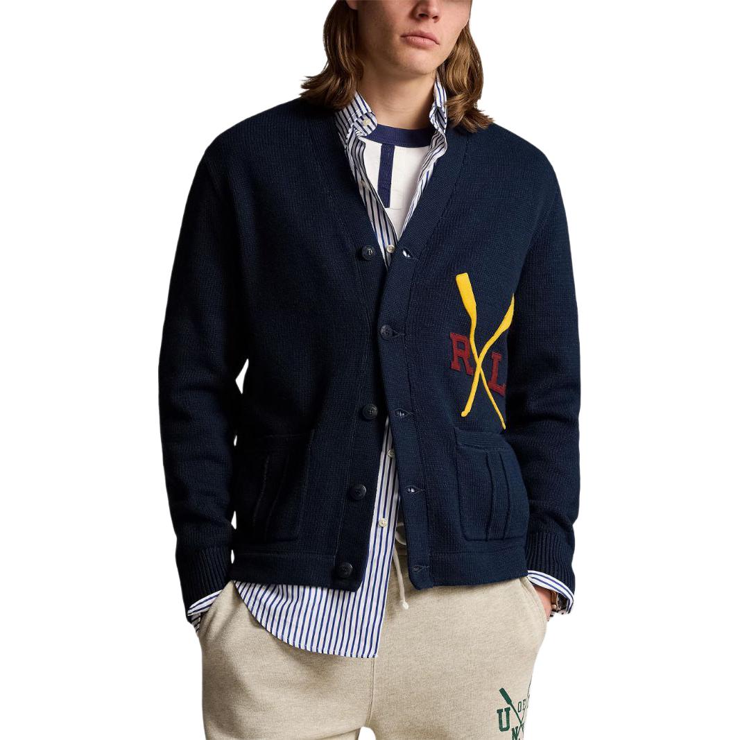 Lookbook Polo Ralph Lauren SS24 海军蓝刺绣标志V领针织开衫男款 710941118-001