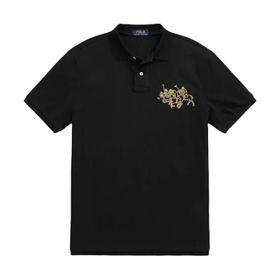 Polo Ralph Lauren SS24 Slim Fit Printed Crew Neck Black Polo Shirt Men. MNPOKNI1N822583-001