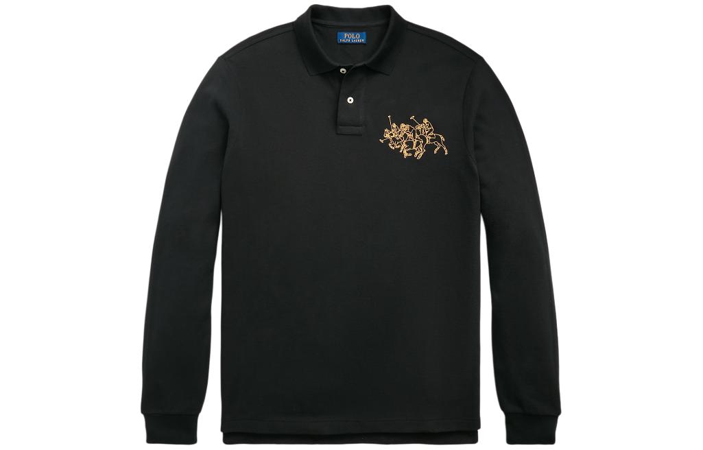 Polo Ralph Lauren SS24 Slim Fit Solid Black Long-Sleeve Polo Shirt with Logo. MNPOKNI16823387-001
