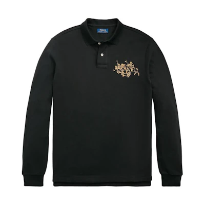 Polo Ralph Lauren SS24 Slim Fit Solid Black Long-Sleeve Polo Shirt with Logo. MNPOKNI16823387-001