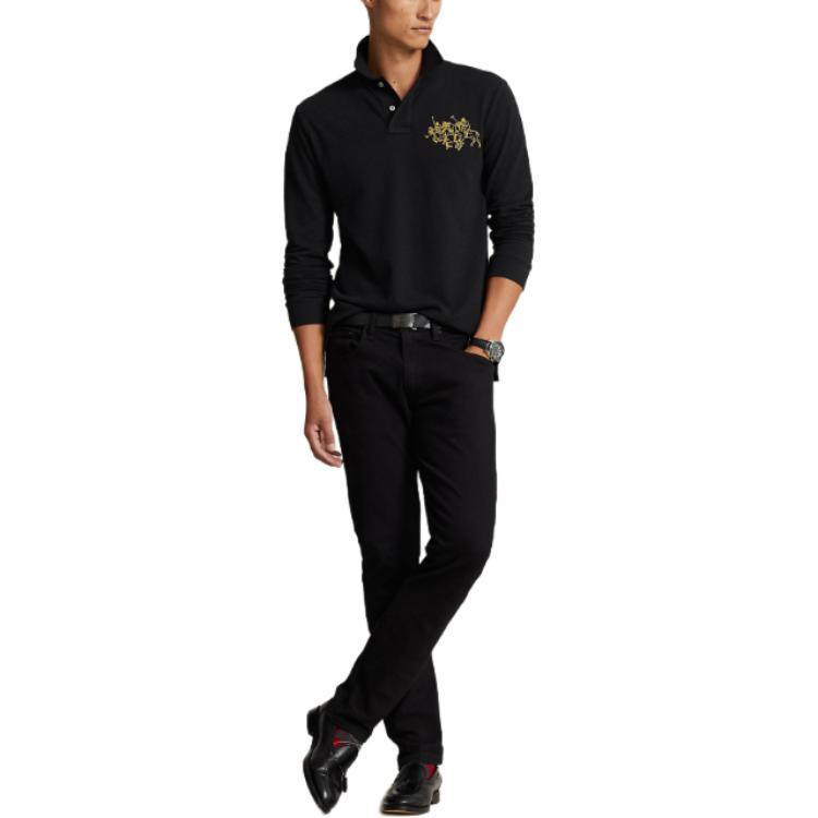 Lookbook Polo Ralph Lauren SS24修身純黑長袖POLO衫帶標誌款式 MNPOKNI16823387-001