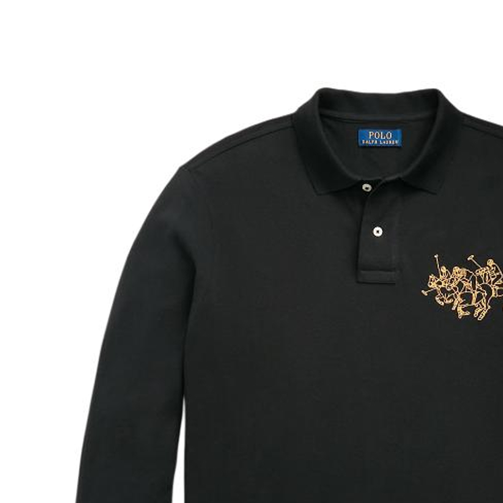 Cheap Polo Ralph Lauren SS24修身純黑長袖POLO衫帶標誌款式 MNPOKNI16823387-001