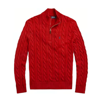 Polo Ralph Lauren SS24 Solid Cable Knit Logo Embroidered Red Sweater Men. 710919213-012