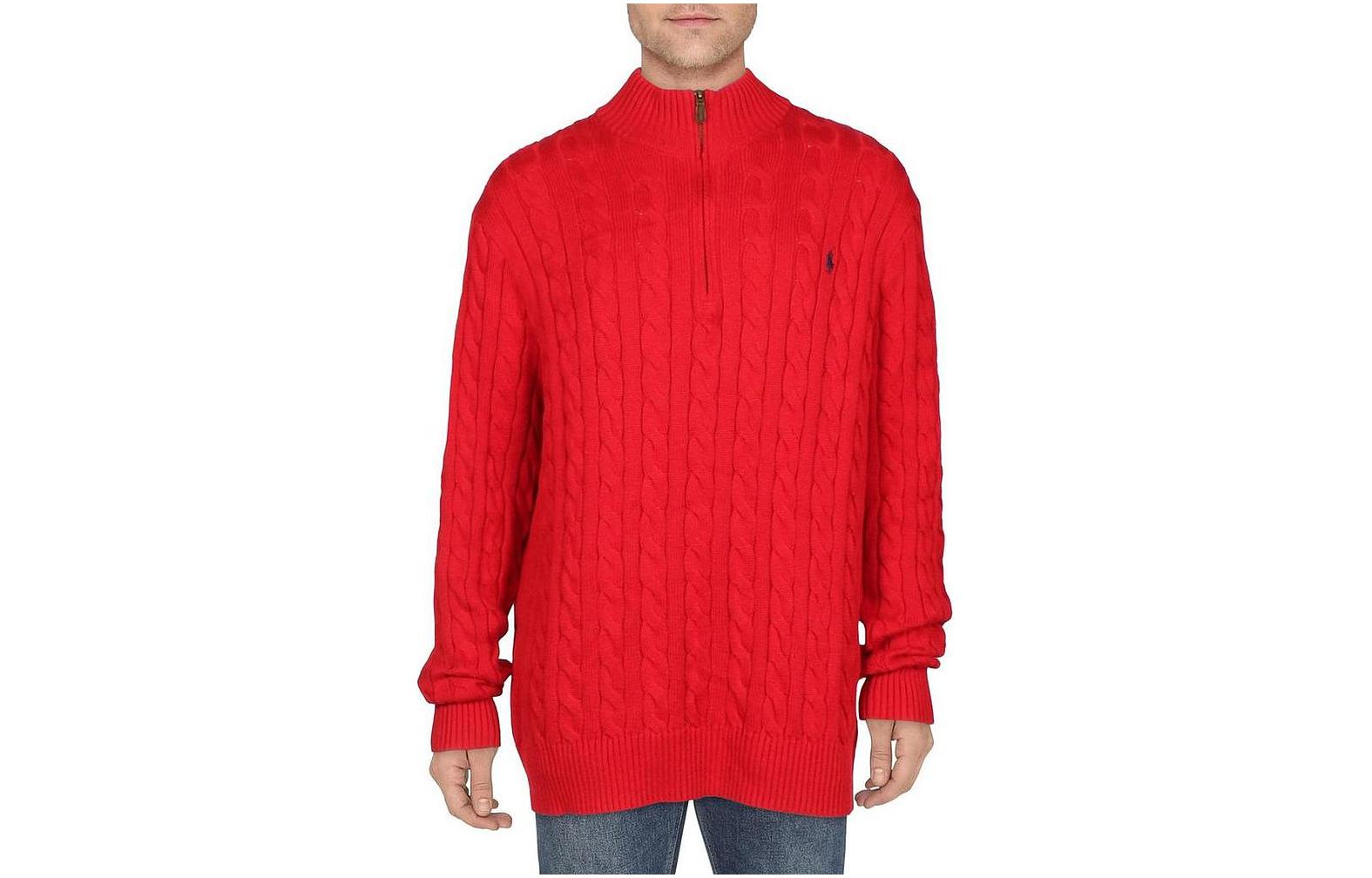 Order Polo Ralph Lauren SS24 Solid Cable Knit Logo Embroidered Red Sweater Men. 710919213-012