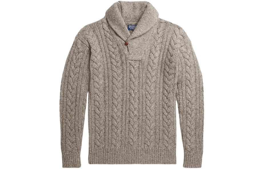 Polo Ralph Lauren SS24 Solid Shawl Collar Knit Long Sleeve Sweater Brown Men. MNPOSWE16821790-200