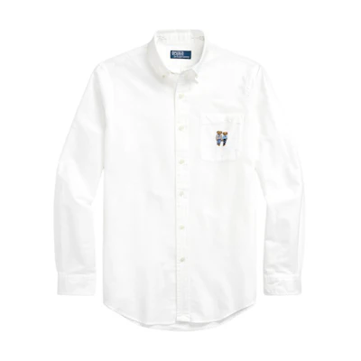 Polo Ralph Lauren SS24 White Bear Embroidery Casual Long Sleeve Shirt Men MNPOWOV16823457-100