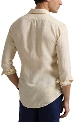 Polo Ralph Lauren SS25 米白色亞麻長袖襯衫,馬球刺繡設計。 MNPOWOV16824237-101 Shop Polo Ralph Lauren SS25 米白色亞麻長袖襯衫,馬球刺繡設計。 MNPOWOV16824237-101