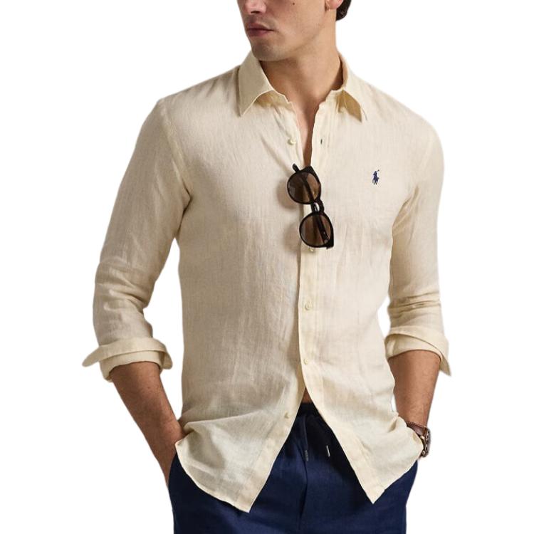 Polo Ralph Lauren SS25  Cream Linen Long-Sleeve Shirt with Pony Embroidery. MNPOWOV16824237-101 圖 5