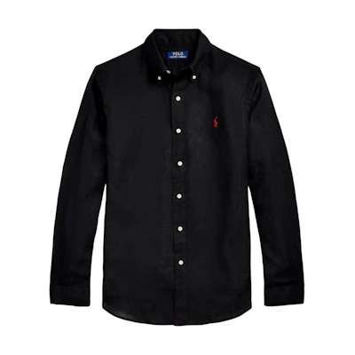 Polo Ralph Lauren SS25 Long-Sleeve Cotton Linen Shirt with Pony Logo Embroidery. 710975540-005