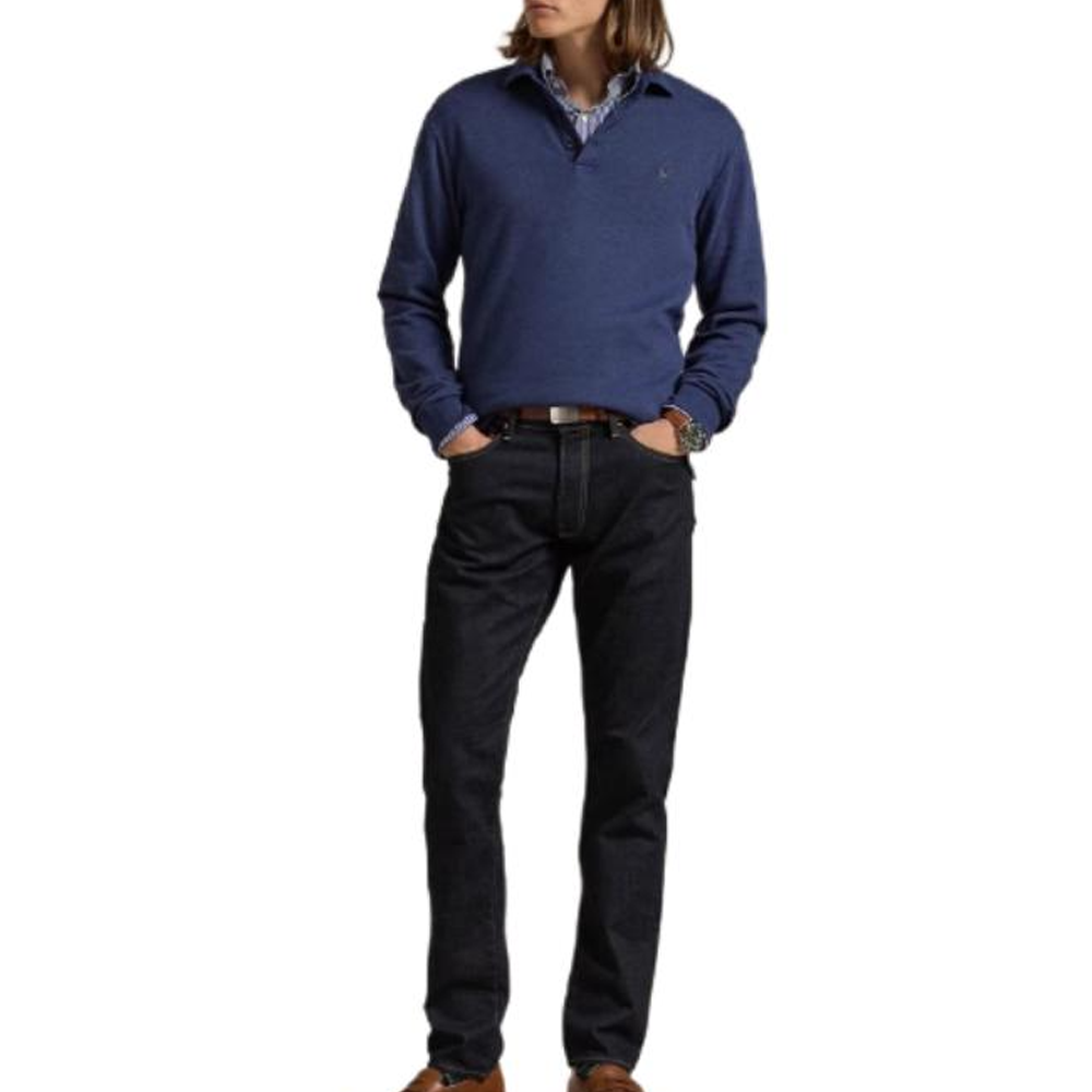 Lookbook Polo Ralph Lauren SS25 长袖纯色纽扣蓝色Polo衫 710951683001