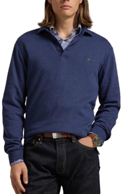 Polo Ralph Lauren SS25 长袖纯色纽扣蓝色Polo衫 710951683001 Shop Polo Ralph Lauren SS25 长袖纯色纽扣蓝色Polo衫 710951683001