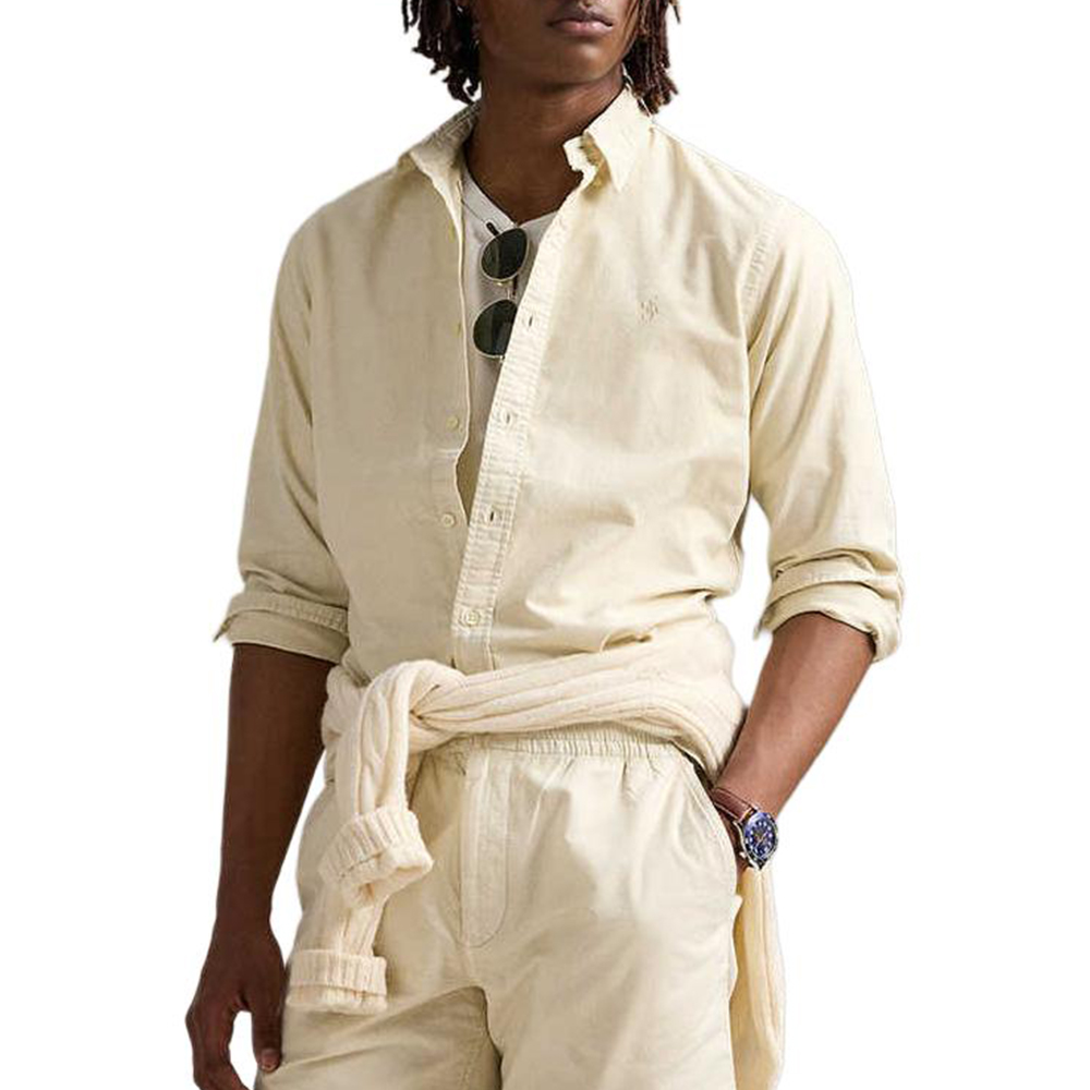 Polo Ralph Lauren SS25  Solid Embroidered Cotton Long-Sleeve Shirt Beige. MNPOWOV16824252-101 圖 4